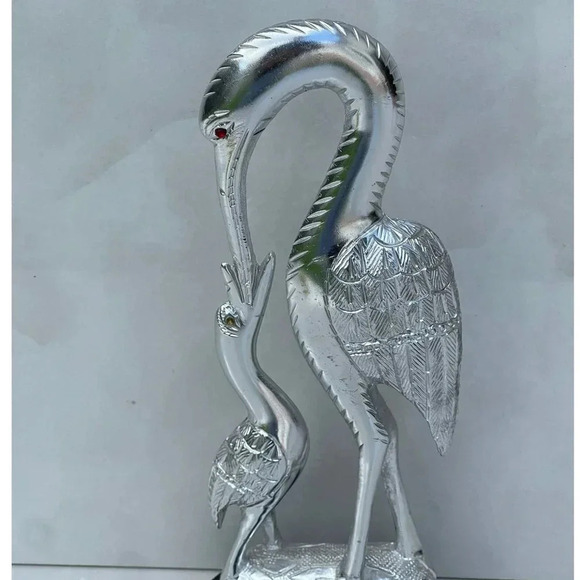 Vintage Collection White Metal Pair Of Swan With Stand Silver Sz 9"x2.5" - Picture 9 of 11